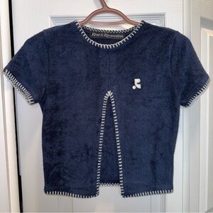 Rest & Recreation Navy RR Cut out Terry Short Sleeve Top with Cream Whipstitch